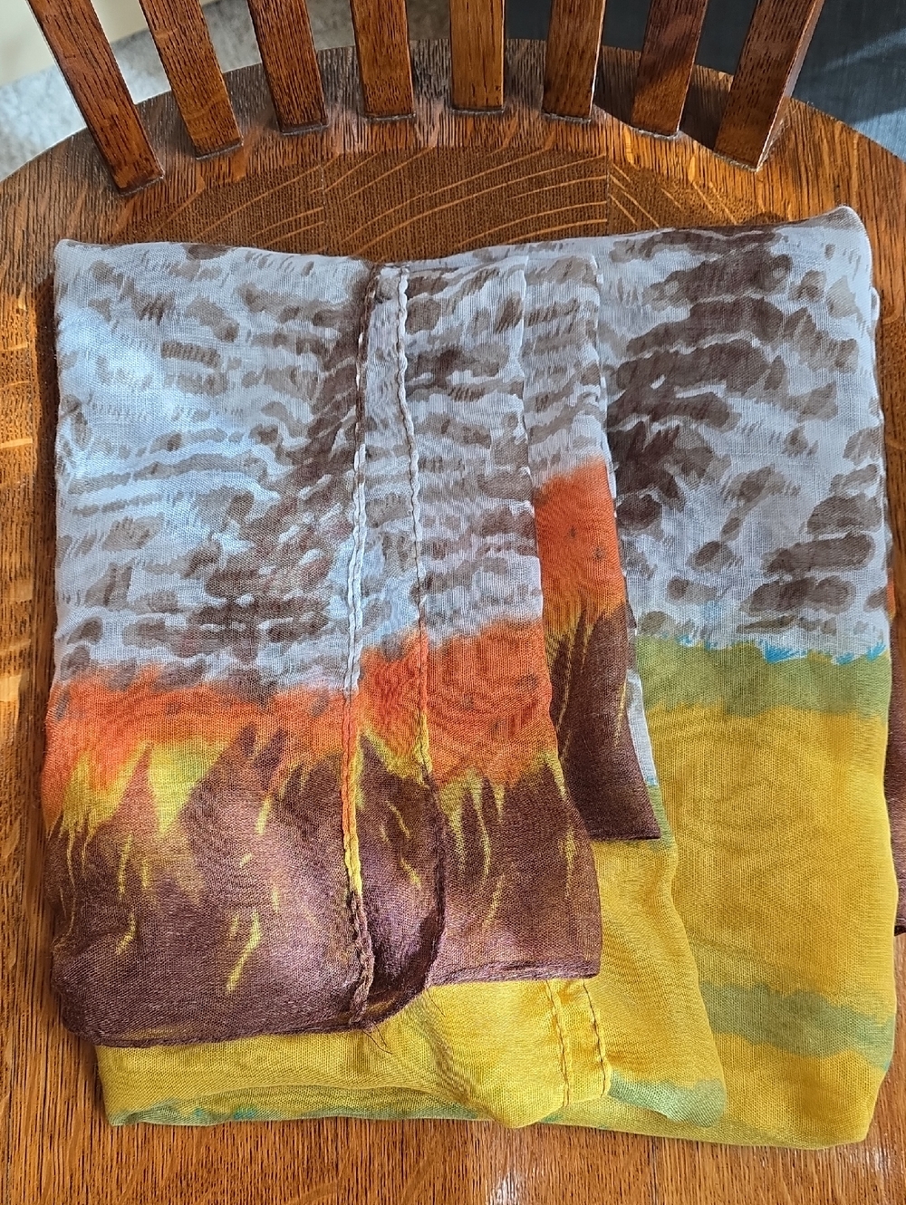 $12 - or BOGO of your choice $20!! Earth Tone Printed Wrap/Scarf & Orange Accent